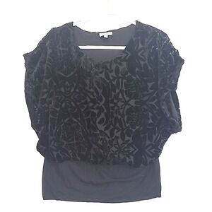 Joseph A. Womens Black Burnout Velvet Dolman Scoop Neck Top Blouse Size Large L